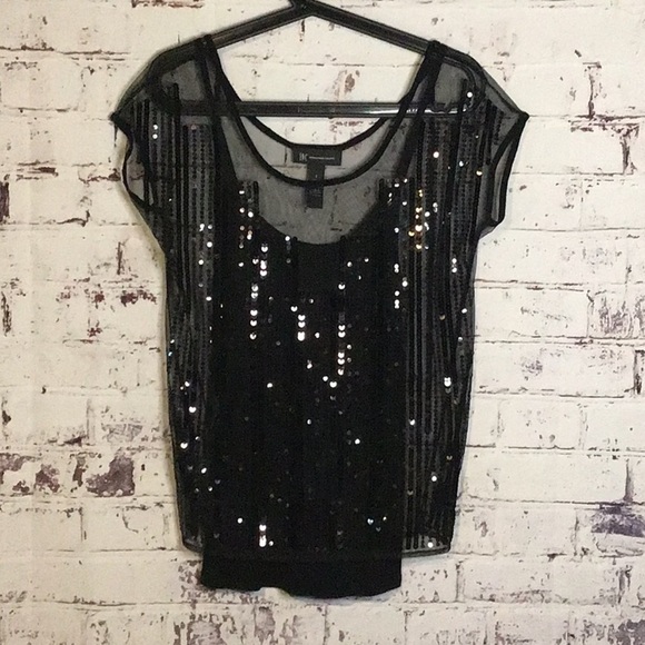 ✨I.N.C Black Sequin Mesh Top Woman's Size Small - Picture 5 of 6